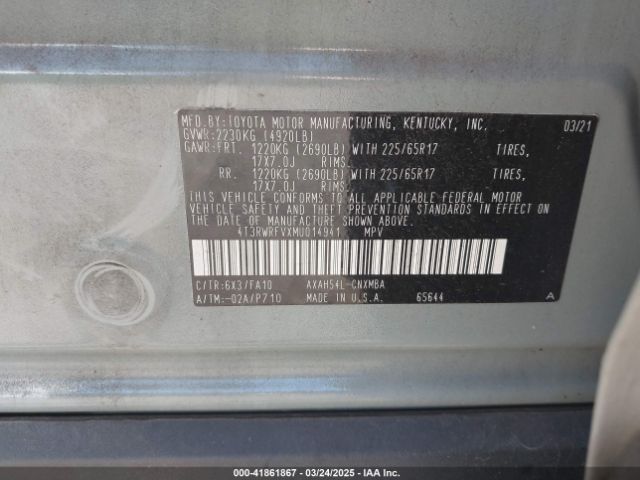 4T3RWRFVXMU014941 Toyota Rav4 Hybrid Xle