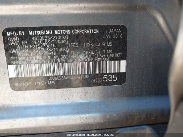 JA4AS3AA6JZ041098 Mitsubishi Eclipse Cross Es