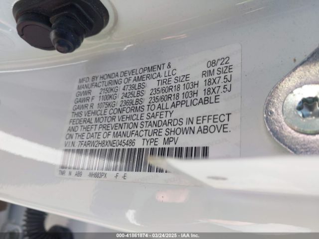 7FARW2H8XNE045486 Honda Cr-v Awd Ex-l