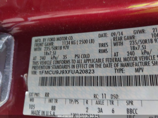 1FMCU9J9XFUA20823 Ford Escape Titanium