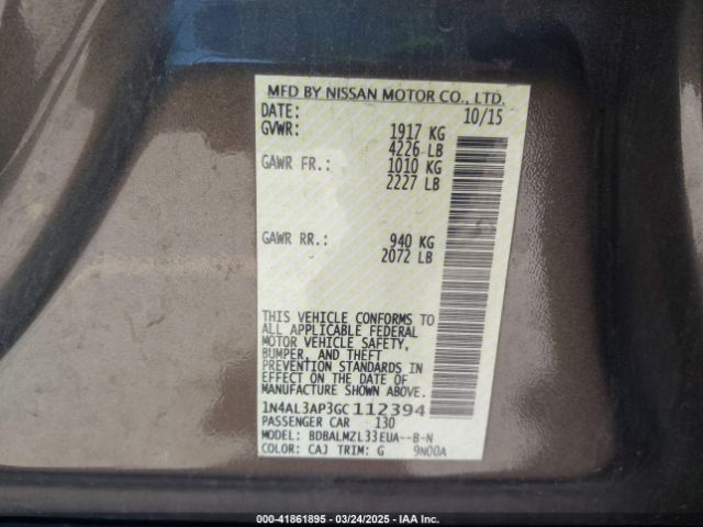 1N4AL3AP3GC112394 Nissan Altima 2.5 Sv