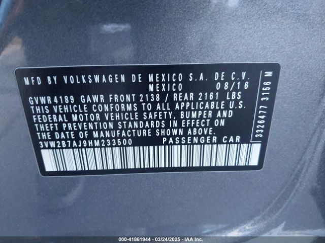3VW2B7AJ9HM233500 Volkswagen Jetta 1.4t S