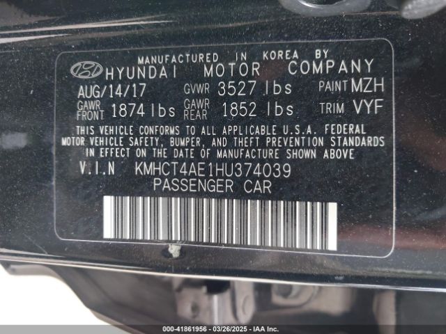 KMHCT4AE1HU374039 Hyundai ACCENT SE