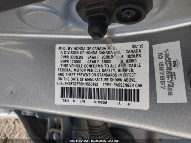2HGFC2F66KH550182 Honda Civic Lx