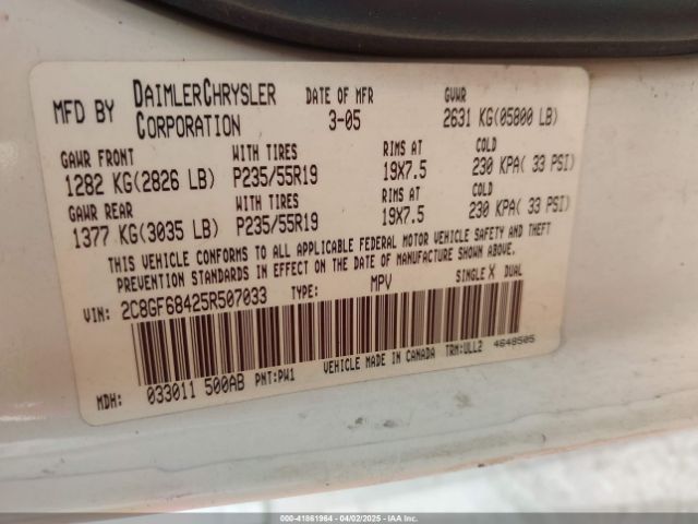 2005 CHRYSLER PACIFICA 2C8GF68425R507033 Photo 8