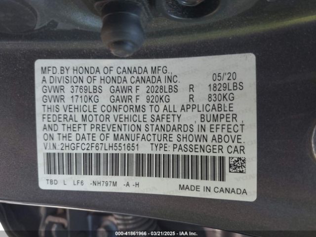 2HGFC2F67LH551651 Honda Civic Lx