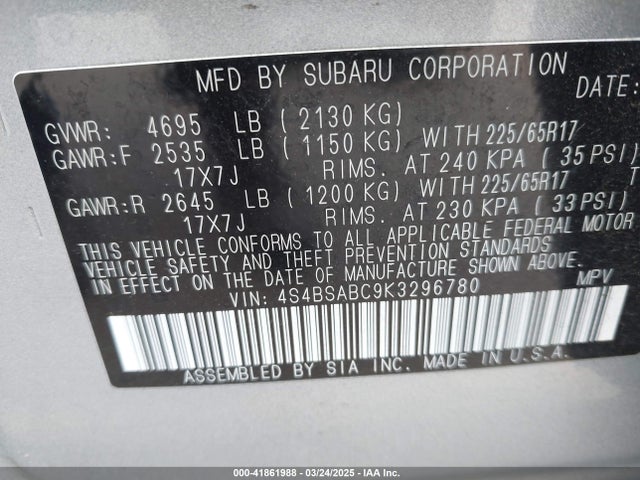 4S4BSABC9K3296780 Subaru na u5
