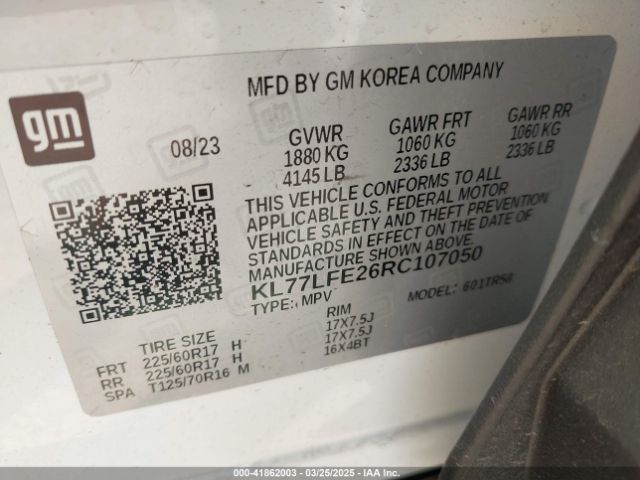 KL77LFE26RC107050 Chevrolet Trax Fwd Sp