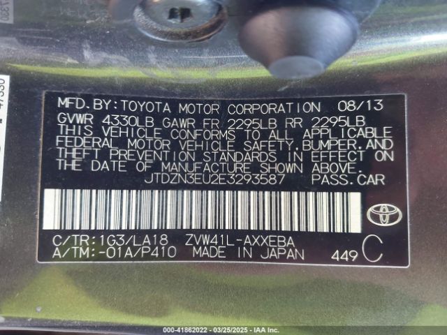 JTDZN3EU2E3293587 Toyota Prius V Five