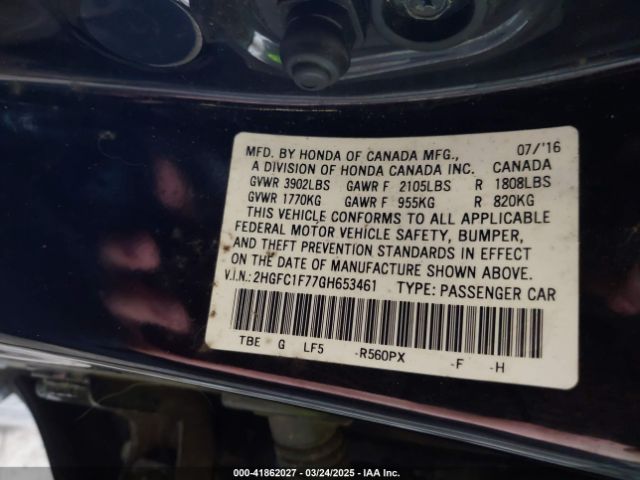2HGFC1F77GH653461 Honda Civic Ex-l