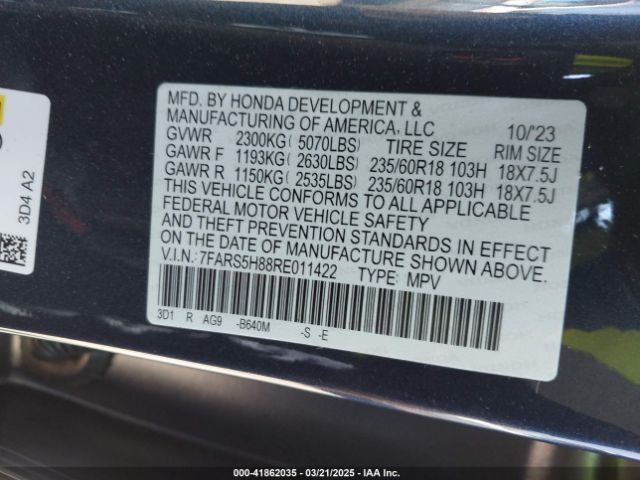 7FARS5H88RE011422 Honda Cr-v Hybrid Sport-l