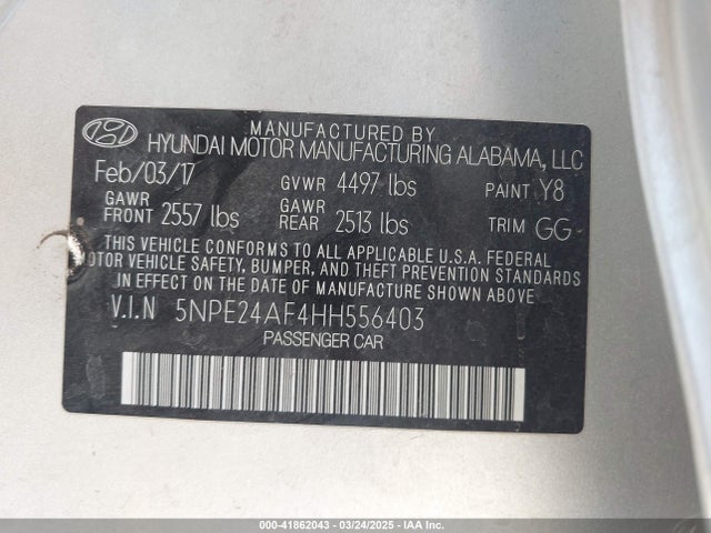 5NPE24AF4HH556403 Hyundai SONATA SE