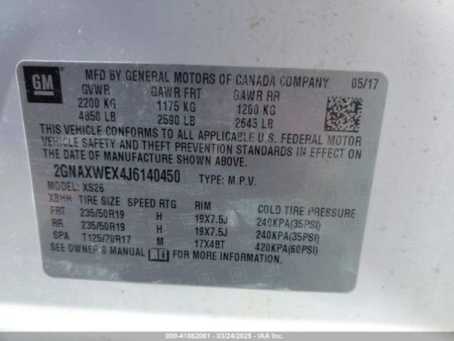 2GNAXWEX4J6140450 Chevrolet Equinox Premier