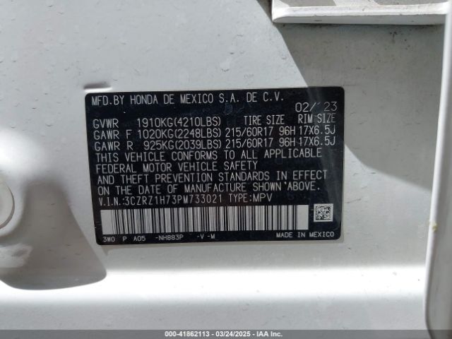3CZRZ1H73PM733021 Honda Hr-v 2wd Ex-l