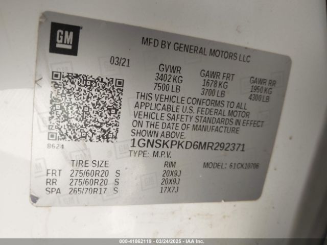 1GNSKPKD6MR292371 Chevrolet l84 - di, alum, gen 5, var 2