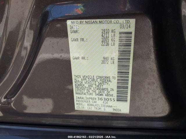 1N4AL3AP6EN363055 Nissan Altima 2.5 S