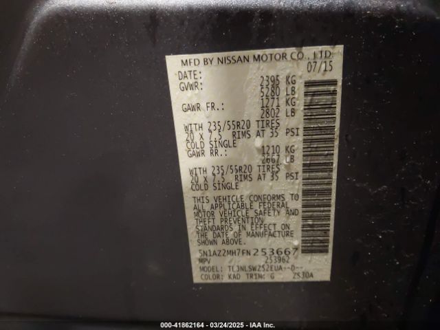 5N1AZ2MH7FN253667 Nissan Murano Platinum