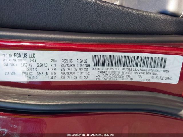 1C4SDJGJ5JC291287 Dodge Durango Srt Awd