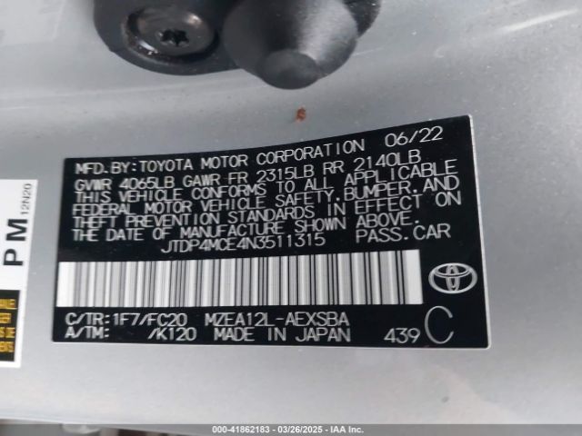 JTDP4MCE4N3511315 Toyota COROLLA SE