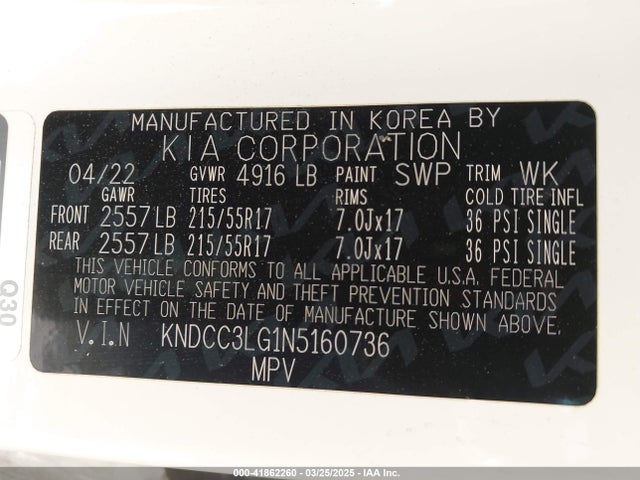 KNDCC3LG1N5160736 KIA Niro Ev S