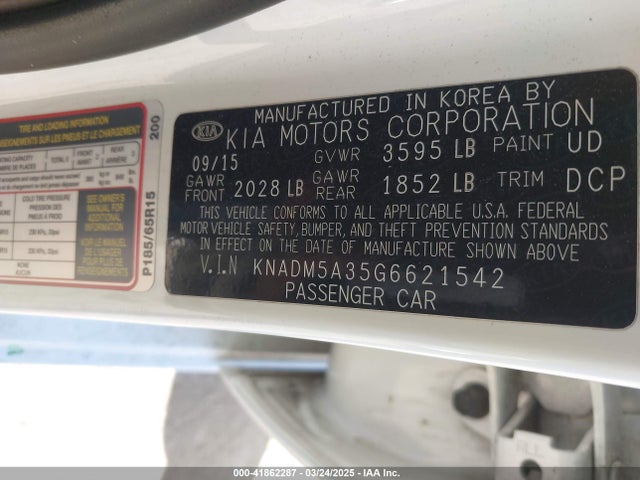 KNADM5A35G6621542 KIA RIO LX