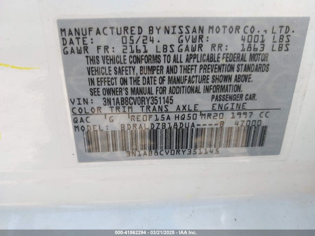 3N1AB8CV0RY351145 Nissan Sentra Sv Xtronic Cvt