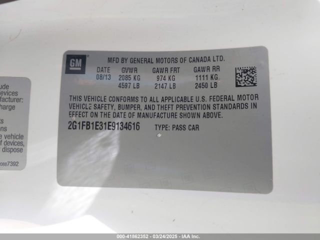 2G1FB1E31E9134616 Chevrolet Camaro 1lt