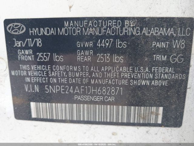 5NPE24AF1JH682871 Hyundai SONATA SE