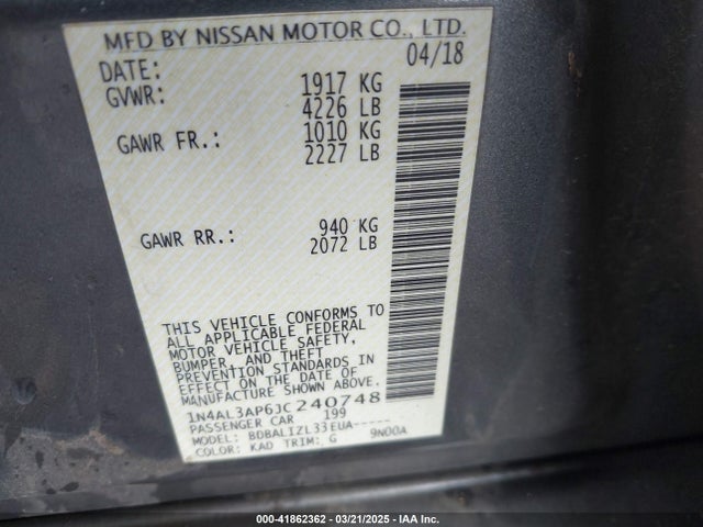 1N4AL3AP6JC240748 Nissan Altima 2.5 Sv