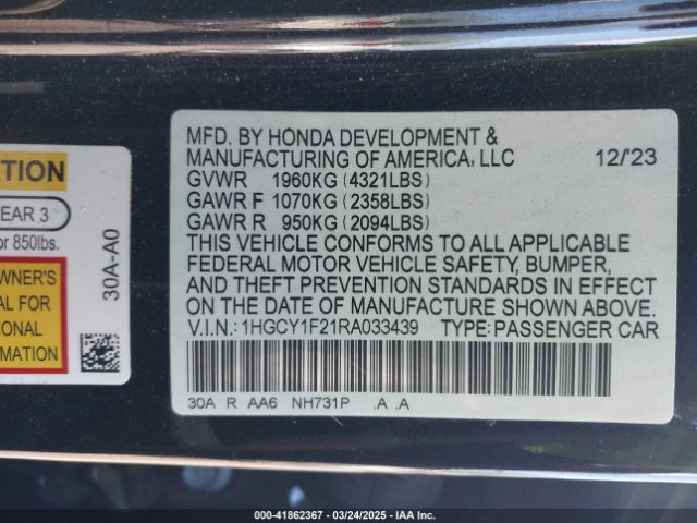 1HGCY1F21RA033439 Honda ACCORD LX