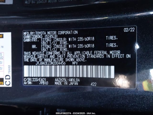 JTJGKCEZ3N2004456 Lexus Nx 350h Premium