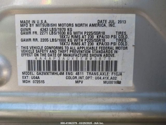 4A4AP3AUXEE003879 Mitsubishi Outlander Sport Es