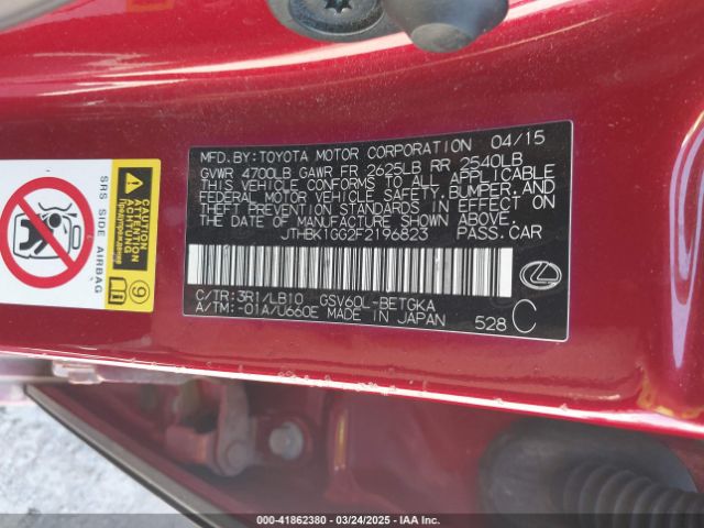 JTHBK1GG2F2196823 Lexus ES 350