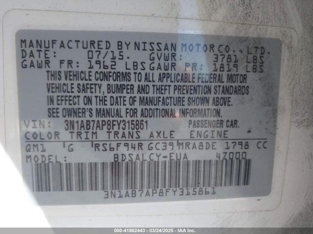 3N1AB7AP8FY315861 Nissan SENTRA S
