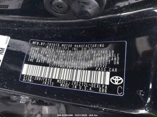 5YFEPMAE8NP369091 Toyota COROLLA LE