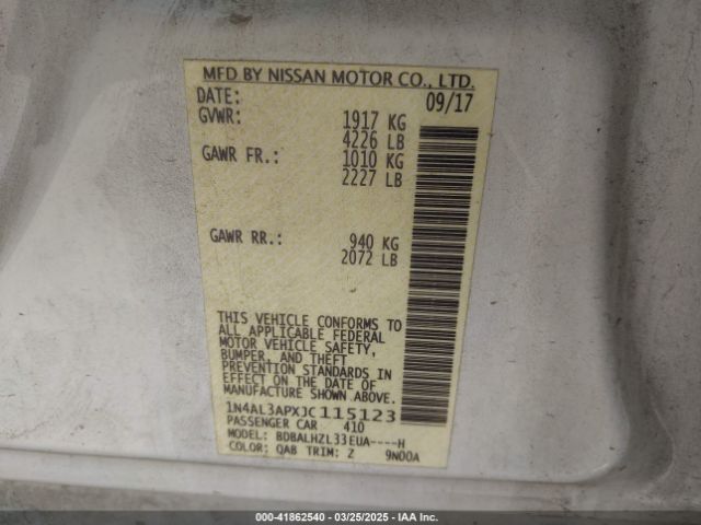 1N4AL3APXJC115123 Nissan Altima 2.5 Sr