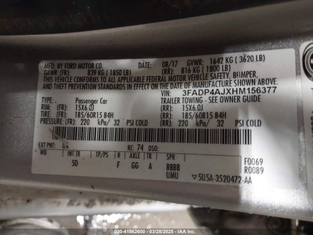 3FADP4AJXHM156377 Ford FIESTA S
