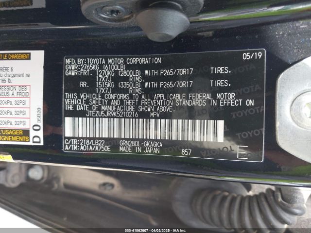 JTEZU5JR9K5210216 Toyota 4runner Sr5 Premium