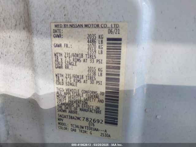 5N1AT3BA2MC782692 Nissan Rogue Sv Fwd