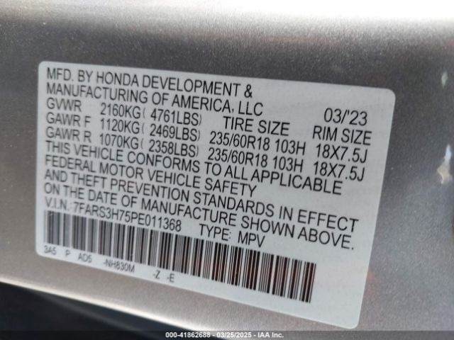 7FARS3H75PE011368 Honda Cr-v Ex-l 2wd