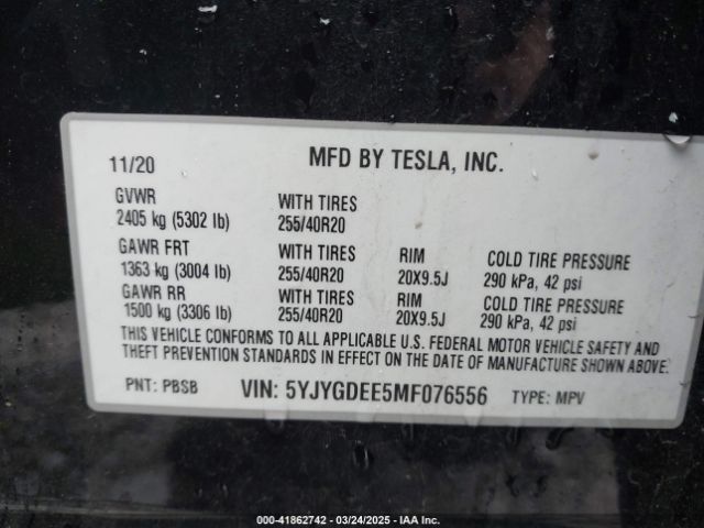5YJYGDEE5MF076556 Tesla Model Y Long Range Dual Motor All-wheel Drive