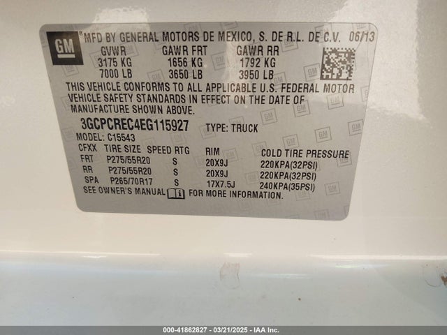 3GCPCREC4EG115927 Chevrolet Silverado 1500 1lt