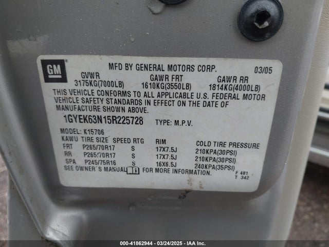 2005 CADILLAC ESCALADE 1GYEK63N15R225728 Photo 8