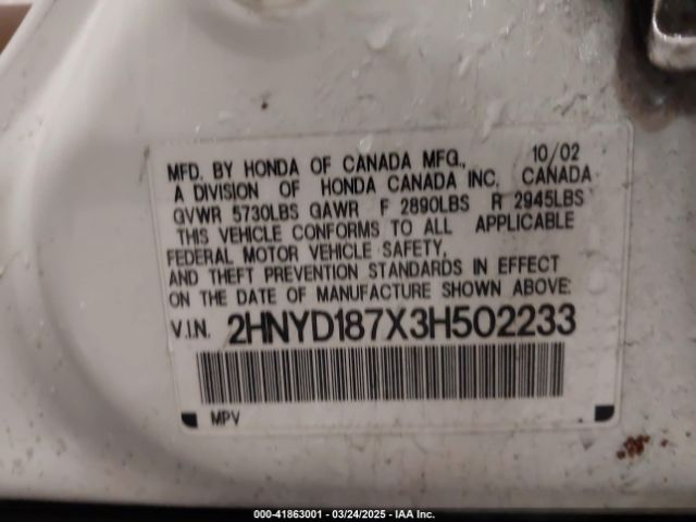 2003 ACURA MDX 2HNYD187X3H502233 Photo 8