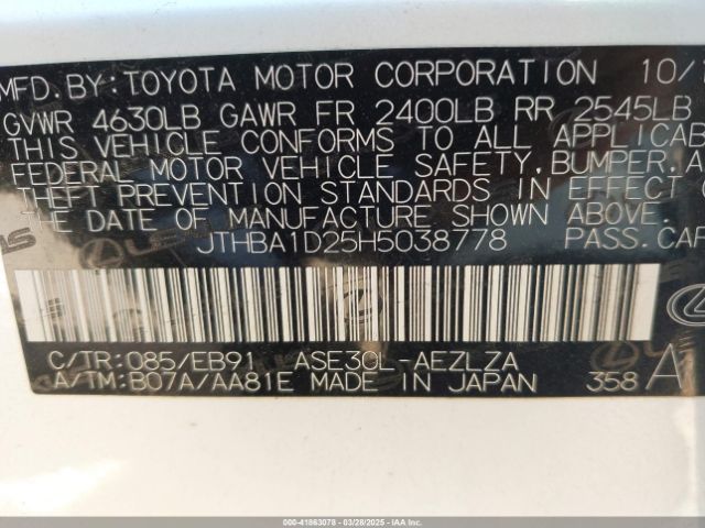 JTHBA1D25H5038778 Lexus IS 200T