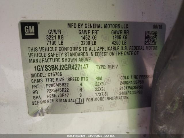 1GYS3BKJ2GR427147 Cadillac Escalade Luxury Collection