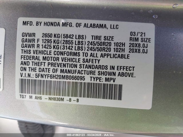 5FNYF6H20MB066095 Honda Pilot Awd Special Edition