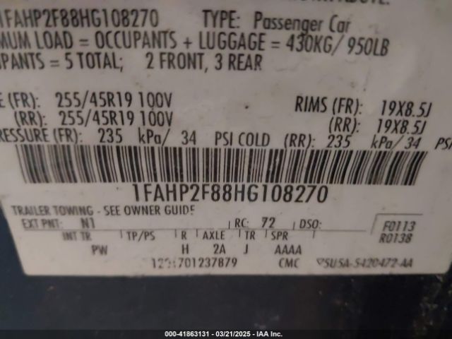 1FAHP2F88HG108270 Ford Taurus Limited