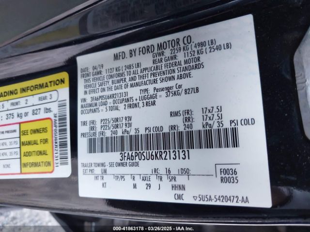 3FA6P0SU6KR213131 Ford Fusion Energi Titanium