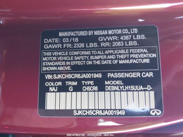 SJKCH5CR6JA001949 Infiniti Qx30 Essential